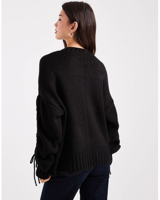 ASOS Black Ruched Tie Sleeve Jumper