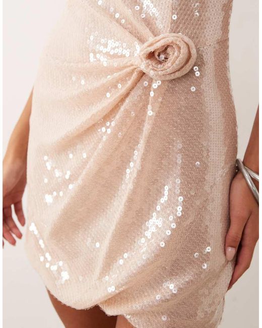 ASOS Natural Sequin Mini Dress With Corsage Detail