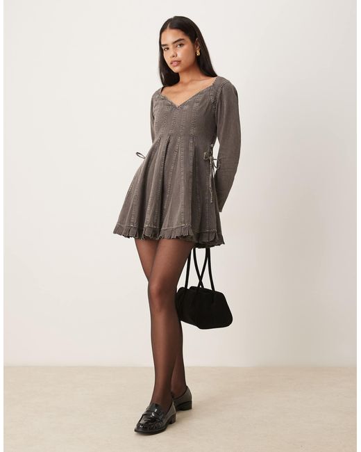 ASOS Natural V Neck Washed Lace Up Side Skater Mini Dress