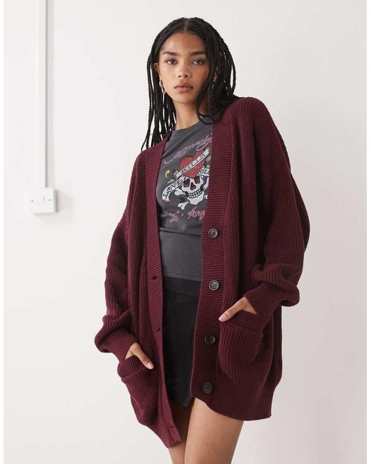 Monki Red Longline Knitted Oversized Cardigan