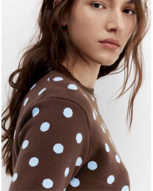 Pull&Bear Blue Polka Dot Knit Top