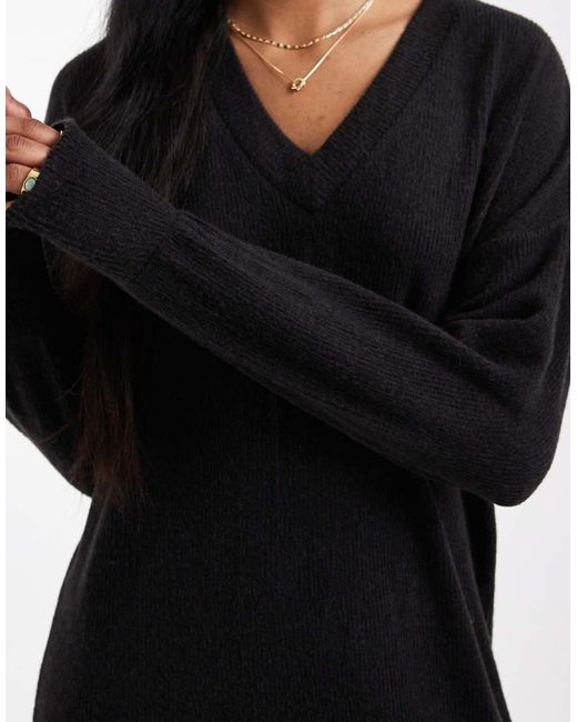Vero Moda Black Soft Rib Knit V Neck Midi Dress