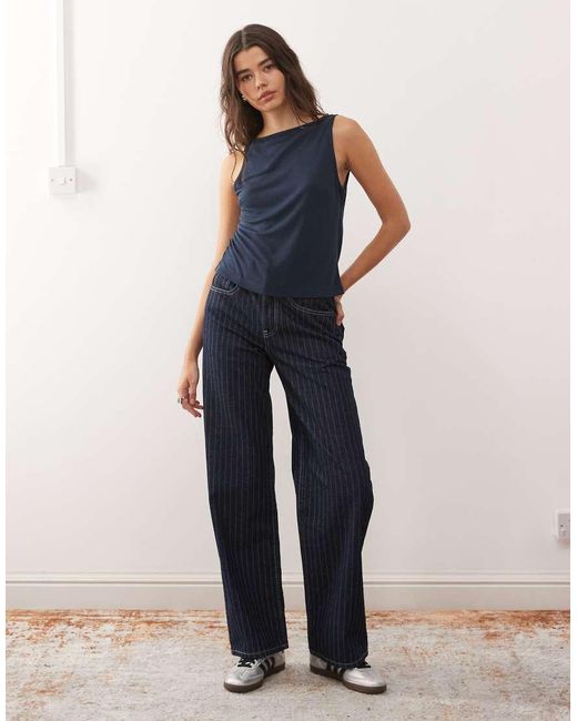 Collusion Blue Textured Slash Neck Vest