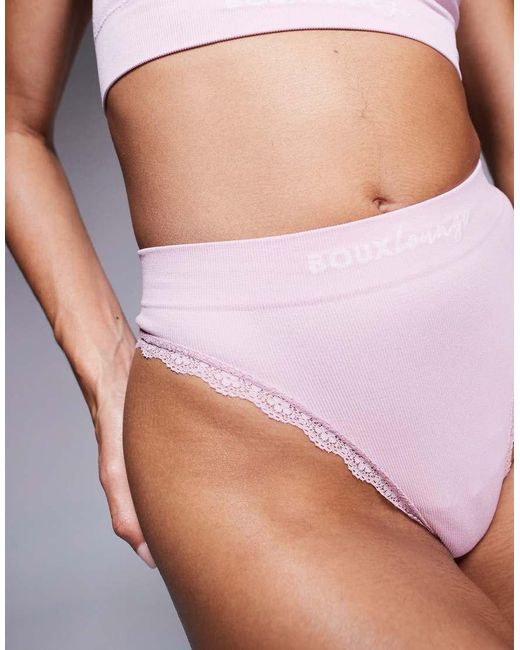 Boux Avenue Pink Lace Trim Ribbed Lingerie Thong
