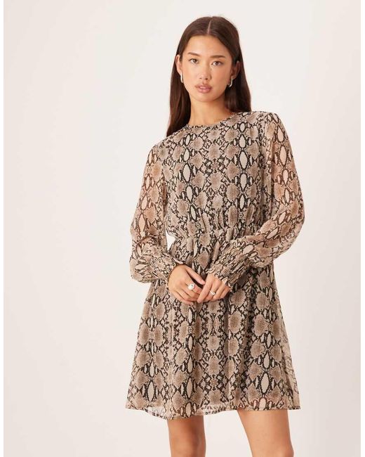 Vila Midi-Jurk Met Lange Mouwen En Slangenprint in het Brown