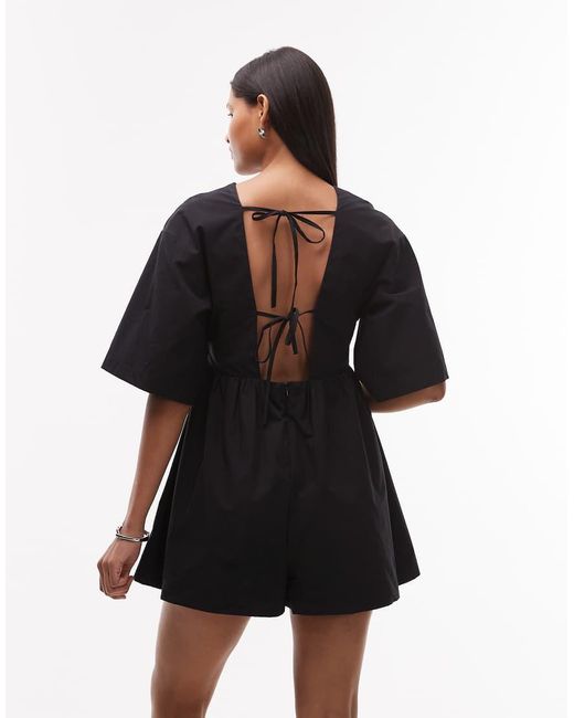 TOPSHOP Black Deep V Playsuit