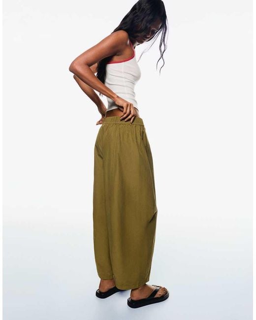 Bershka Green Cropped Barrel Trousers