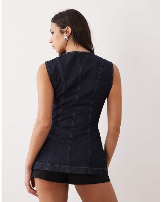 ASOS Blue Denim Long Line Waistcoat