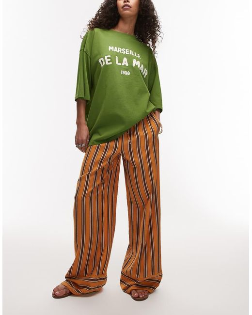 TOPSHOP Green Satin Straight Leg Pants