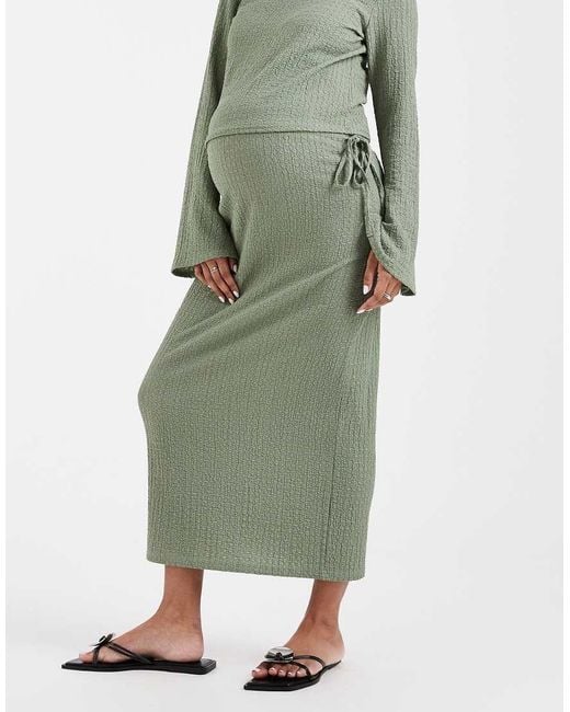 Mama.licious Green Mamalicious Maternity Textured Jersey Tie Waist Midi Skirt Co-Ord