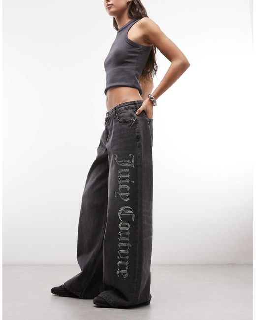 Juicy Couture White Straight Leg Diamante Logo Low Rise Jeans