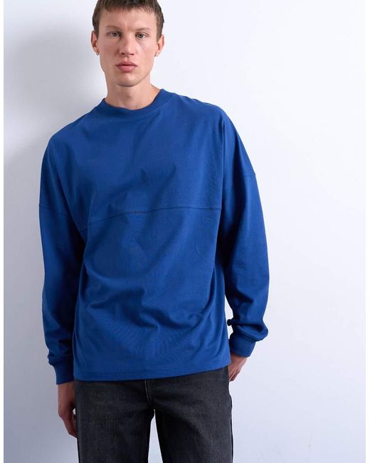 Camiseta Azul Cobalto Extragrande De Manga Larga Con Estampado "New York City" De Topman de hombre de color Blue