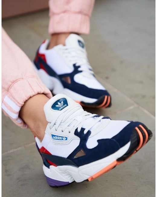 adidas Originals White And Navy Falcon Trainers | Lyst