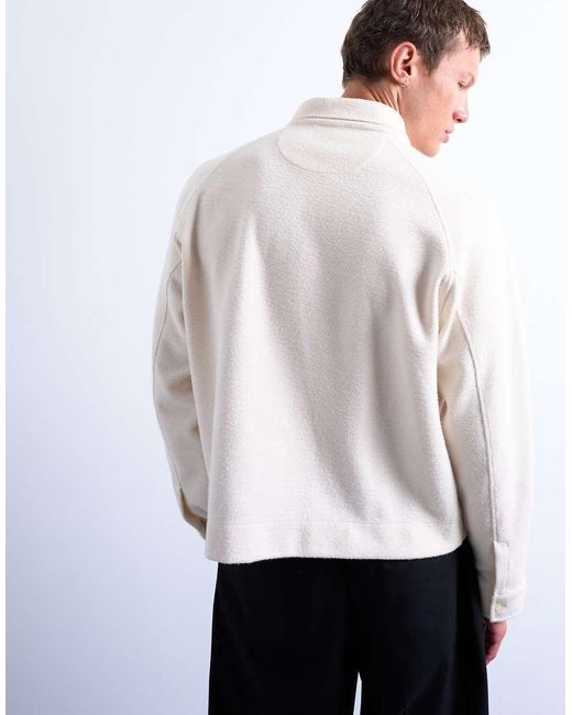 Topman White Boxy Fit Textured Raglan Polo Sweat for men