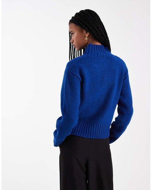 4th & Reckless Blue Exclusive Wool Feel Funnel Neck Button Through Cardigan