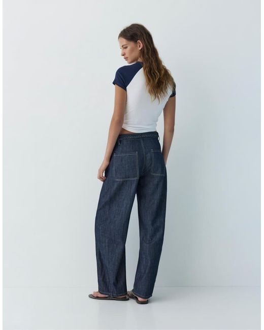 Pull&Bear Blue Balloon Jeans With Drawstring