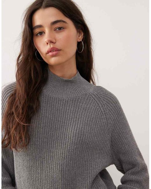 Noisy May Gray High Neck Knit Jumper