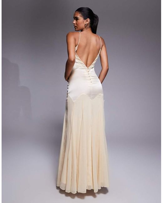 ASOS Maxi Jurk Van Satijn En Chiffon Met Verlaagde Taille En Volle Godet-Rok in het Yellow