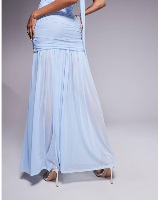 Taideux Blue Fuller Bust Maya Rushed Mesh Maxi Skirt Co-ord