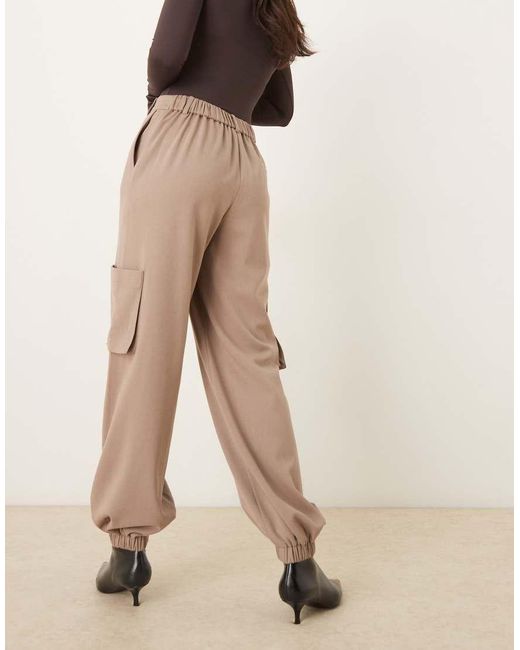 ASOS Natural Tailored Straight Leg Pants With Cuff And Utility Pocket Detail