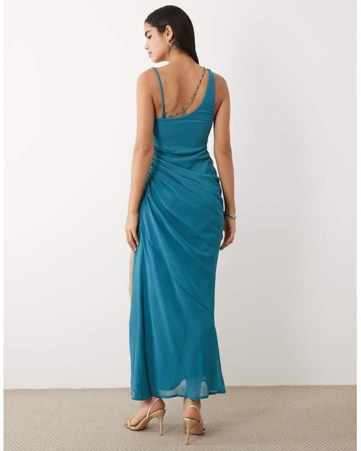 ASOS Draped Bodice Maxi Dress With Beaded Strap Detail And Open Back in Blue