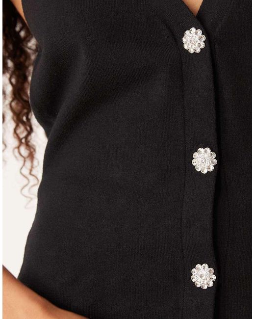 Amy Lynn Black Knitted Halterneck Top With Diamante Buttons