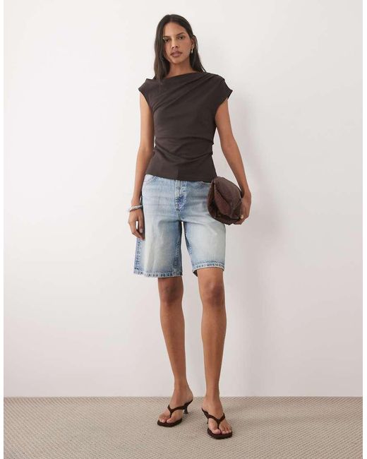 Mango Black Cotton Mix Asymmetric T-shirt