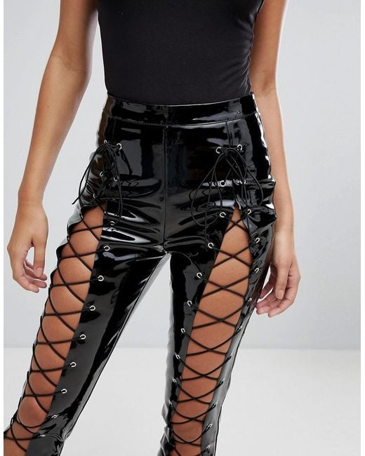 Lace up vinyl trousers sale