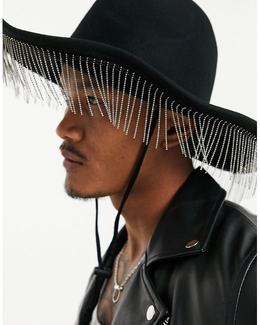 ASOS Black Cowboy Hat With Diamante Tassels for men
