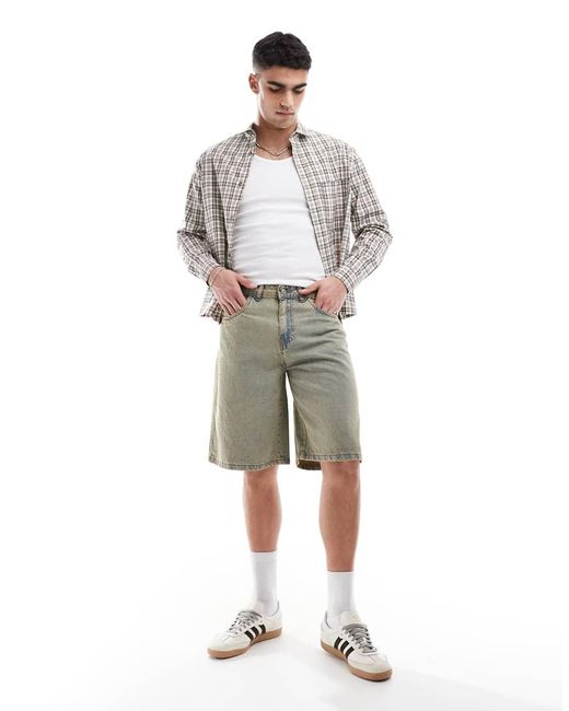 Pantalones Cortos Vaqueros De Corte Alargado Y Pernera Ancha Con De -Azul Another Influence de hombre de color Gray