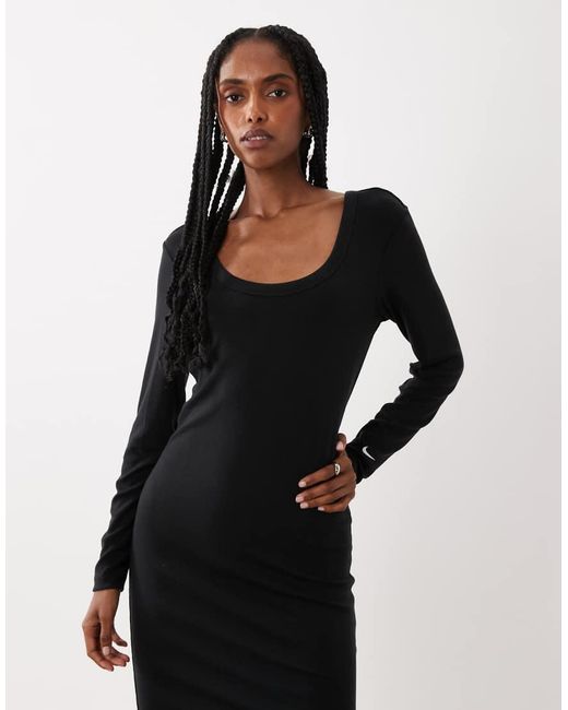 Nike Black Chill Knitted Long Sleeve Midi Dress