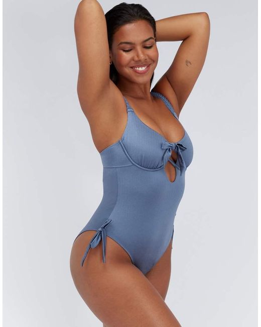 Boux Avenue Blue Ibiza Broderie Swimsuit Summer Luxury Underwired Swimwear