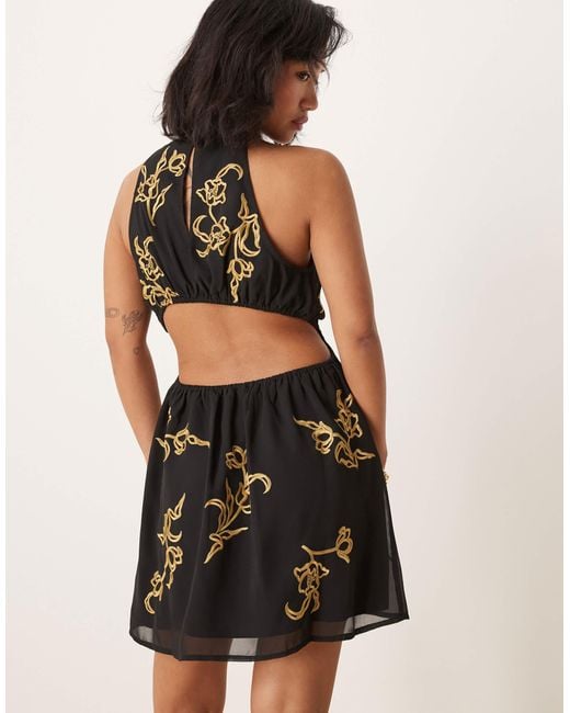 ASOS Black Asos Design All-over Floral Embroidered Halter Midi Dress With Open Back