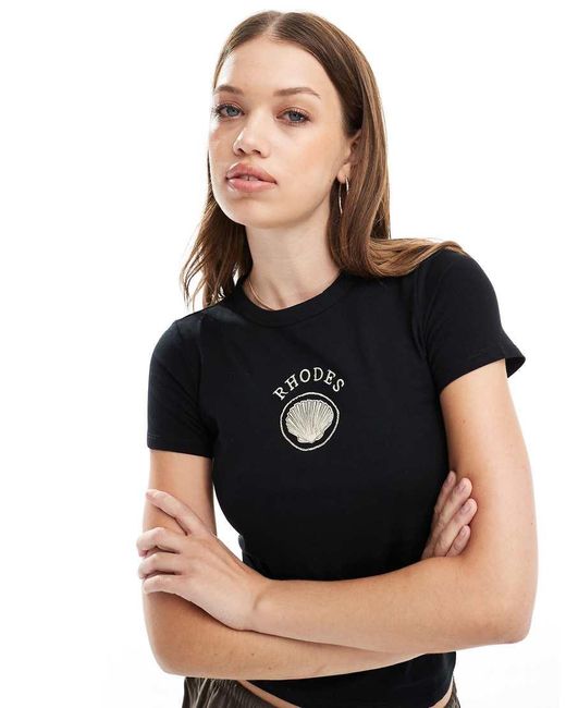 Cotton On Cotton On Longline Graphic Tee With Rhodes Shell Graphic in Black Lyst UK