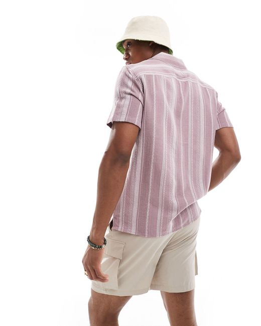 Hollister Purple Short Sleeve Revere Collar Stripe Shirt Boxy Fit for men