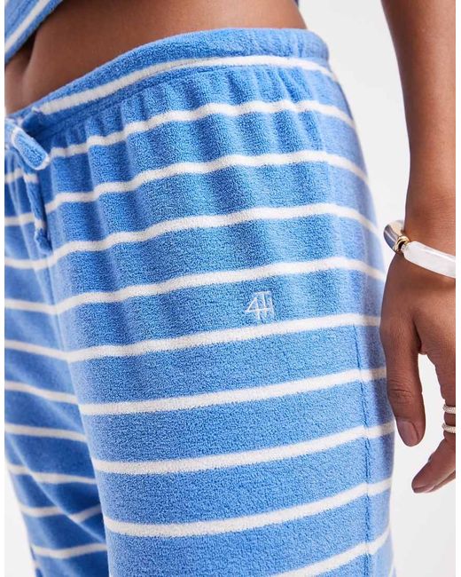 Pantalones Azules A Rayas De Pernera Ancha Con Lazada En La Cintura De Tejido De Rizo De (Parte De Un Conjunto) 4th & Reckless de color Blue