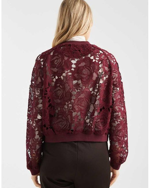 Miss Selfridge Red Lace Bomber Jacket