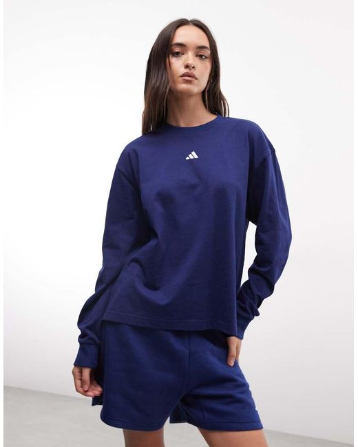 Adidas Originals Blue Three Stripes Studios Long Sleeve Top