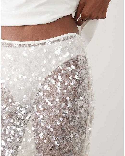 Six Stories Natural Sheer Sequin Maxi Skirt