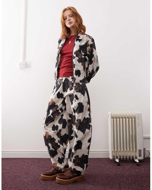 Reclaimed (vintage) White Cow Print Barrel Trouser Co-ord