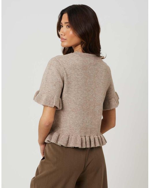 Brave Soul Natural Short Sleeve Cardigan With Frill Hem