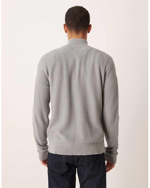 ASOS Gray Relaxed Knitted Pique Funnel Neck Jumper for men