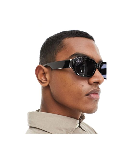 River Island Black Rectangle Sunglasses for men