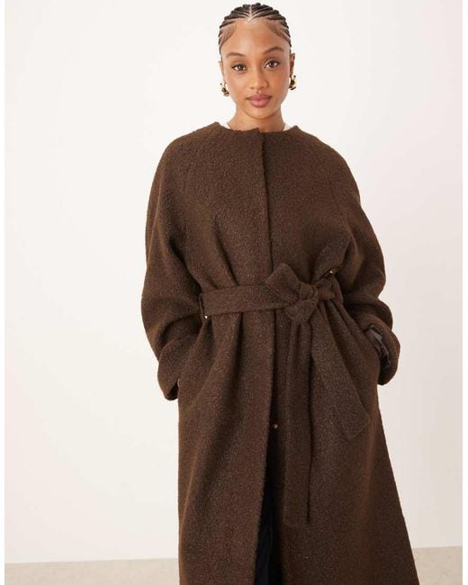 ASOS Brown Asos Design Tall Collarless Boucle Longline Formal Coat