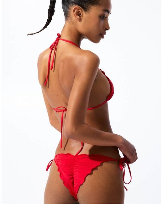 Pull&Bear Red Frilled Bikini Bottoms