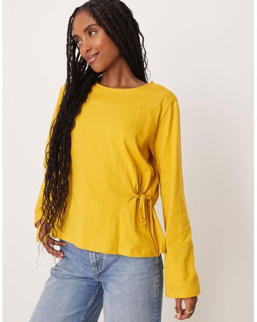 ASOS Yellow Cinched Tie Side Long Sleeve Top