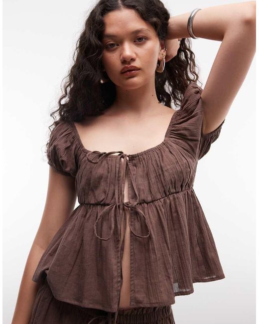 Collusion Brown Puff Sleeve Beach Top