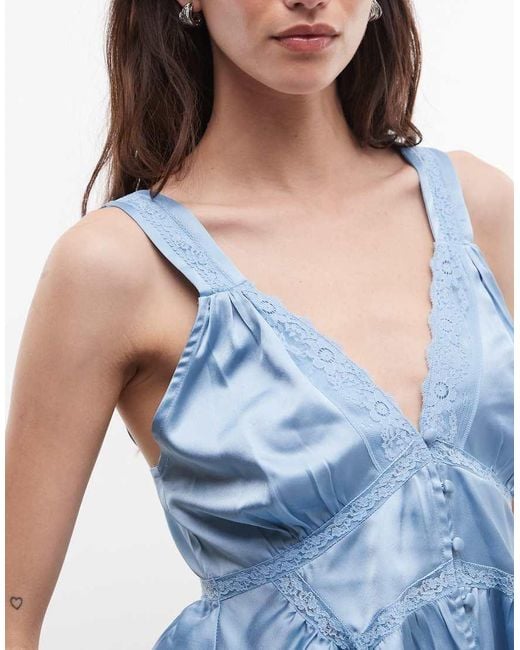 Reclaimed Vintage Blue Tea Top With Pintucks And Buttons