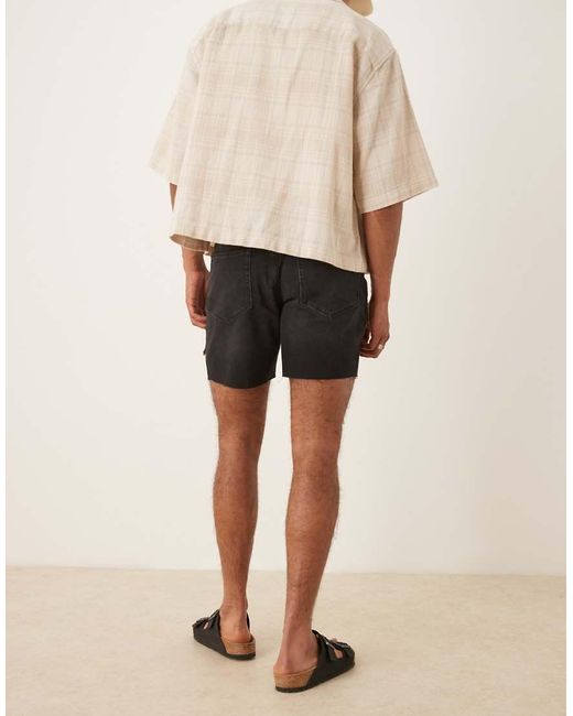 ASOS Natural Mid Length Slim Denim Shorts With Rips for men