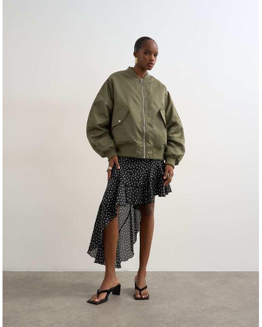 TOPSHOP Gray Bomber Jacket With Contrast Lining